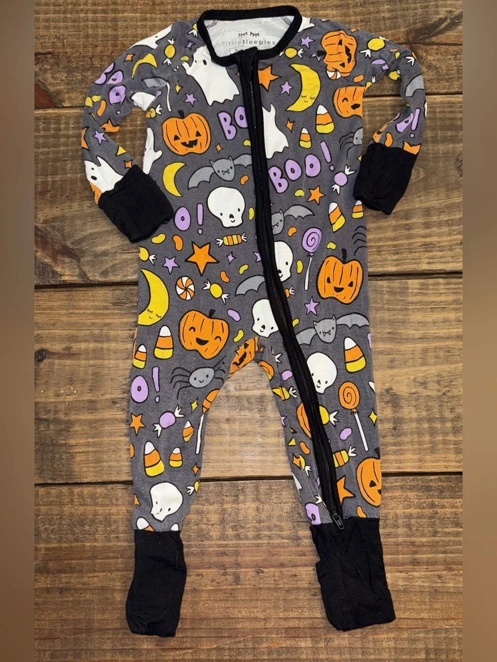 Halloween Print Gray Kids One-Piece Pajamas